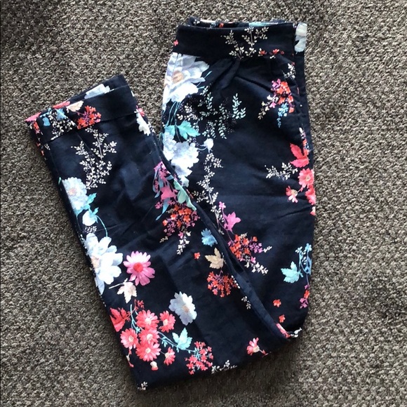 Blue floral linen pants- mid waist - Picture 2 of 2